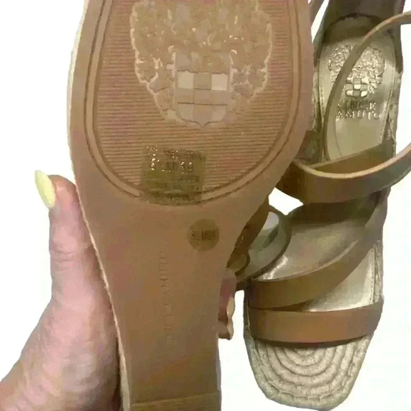 Vince Camuto Mesteria Espadrille Wedge Sandal Size 8.5 Tan Leather Strap Casual - Picture 12 of 14